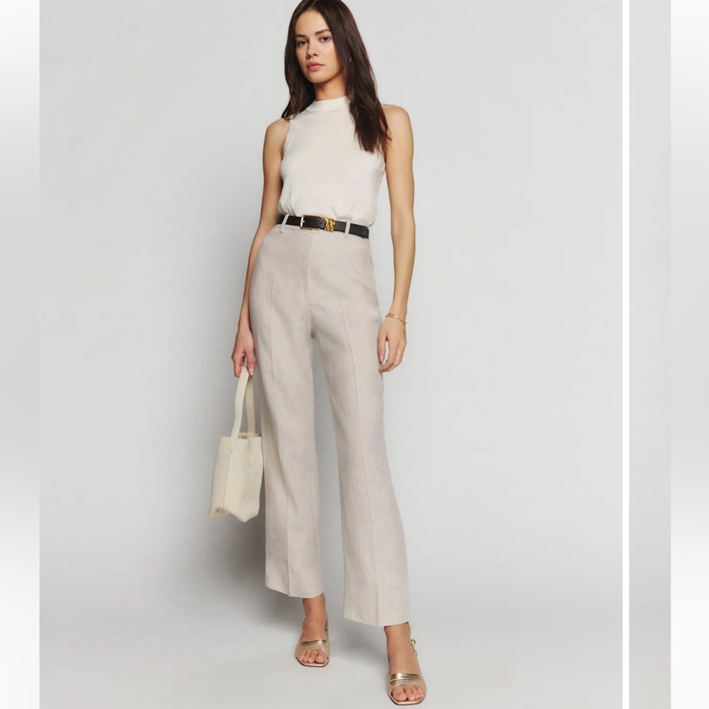 Reformation Petites Freddie Linen Pant Oatmeal - Size 8P NWT
